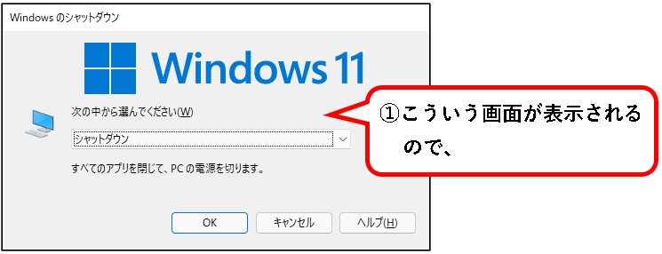 「Windows11（Win11）をシャットダウン（shutdown）する方法」説明用画像15